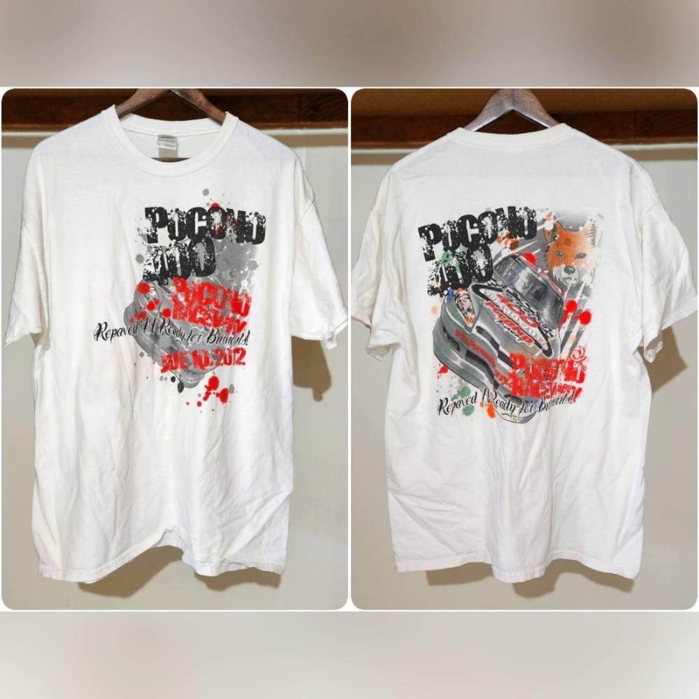 2012 Gildan Pocono 400 Auto Racing T Shirt Men XL White Cotton Crew Short Sleeve